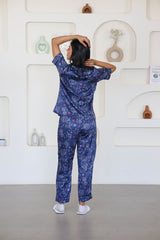 Smarty Pants Women's Silk Satin Teal Blue Color Horoscope Printed Night Suit