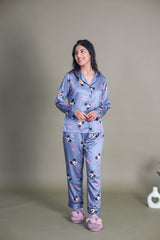 Smarty Pants Women's Silk Satin Grey Color Minnie Mouse Print Full Sleeves Night Suit