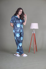 Smarty Pants Women's Silk Satin Blue Color Dolphin Print Night Suit