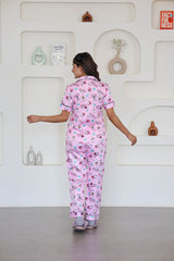 Smarty Pants Women's Silk Satin Pink Color Teddy Bear Night Suit